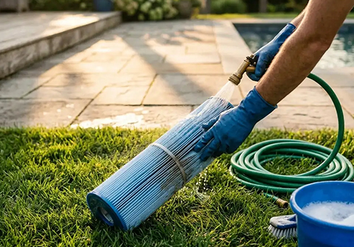 Professional pool cartridge and DE filter cleaning and inspection